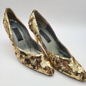 J. Renee Gold Sequin Flats – Pointed Toe – Size 9